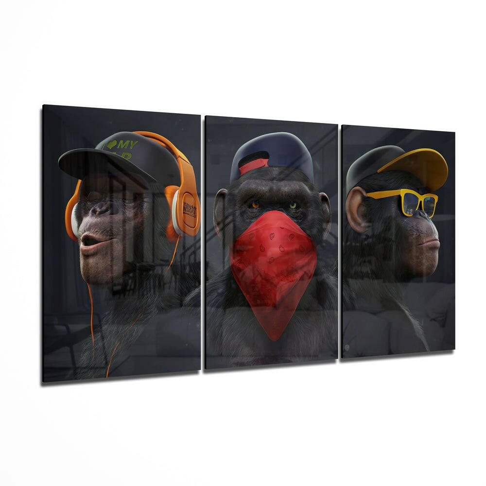 Three Wise Monkeys Oversized Glass Print