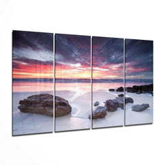 Beach Sunset 4-Piece Glass Print Set