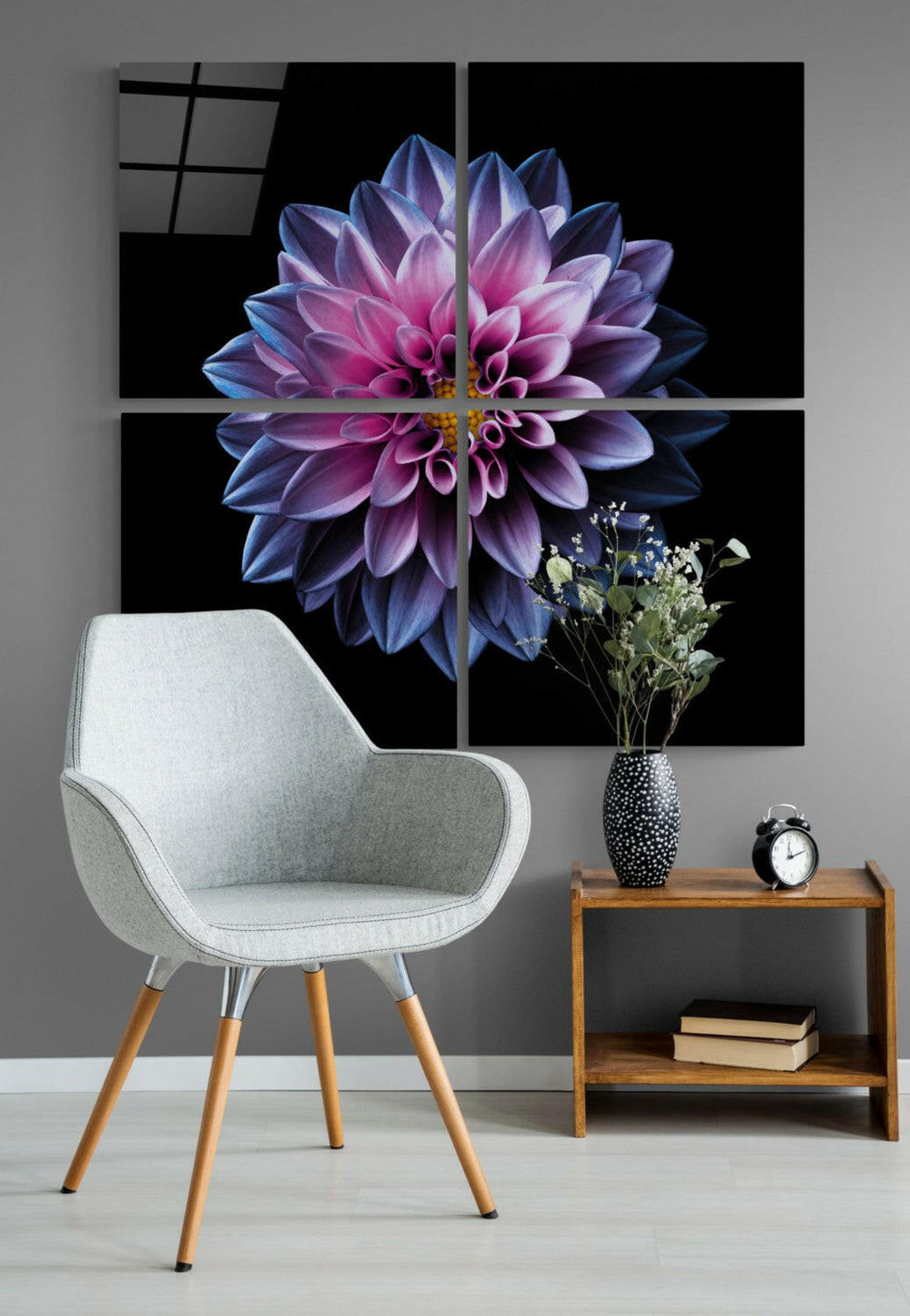 Purple Chrysanthemum 4-Piece Glass Print Set