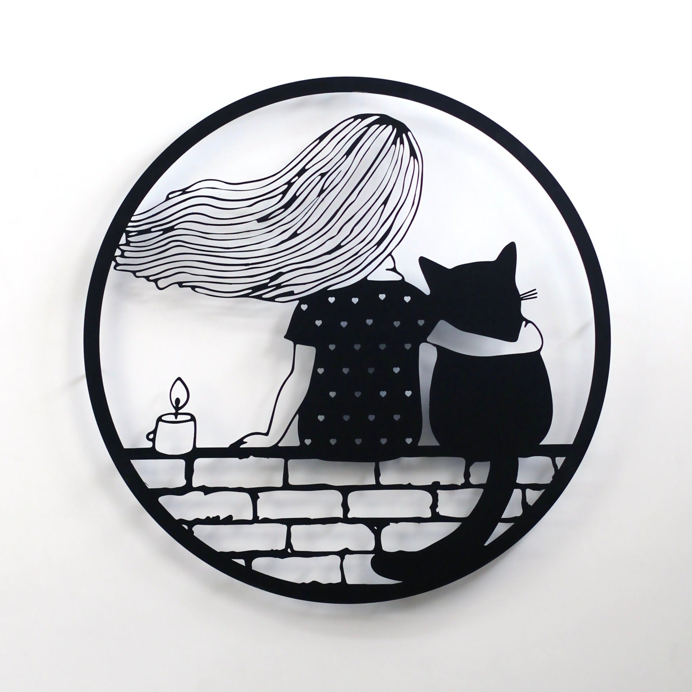 Girl and Cat Metal Wall Art