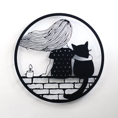 Girl and Cat Metal Wall Art
