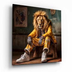 Lion Vogue Glass Print